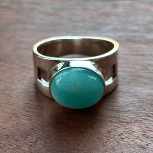 Sterling Silver Ring with Turquoise-Blue Amazonite Gemstone